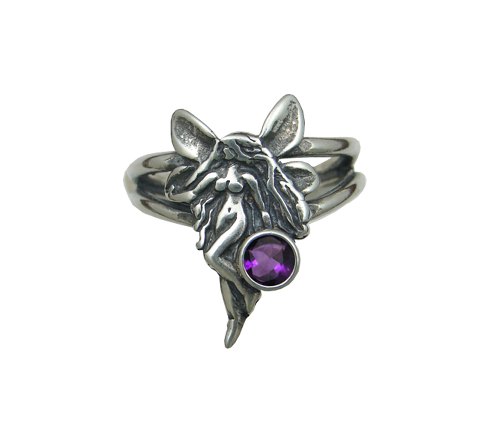 Sterling Silver Fairy Ring with an Amethyst Size 10